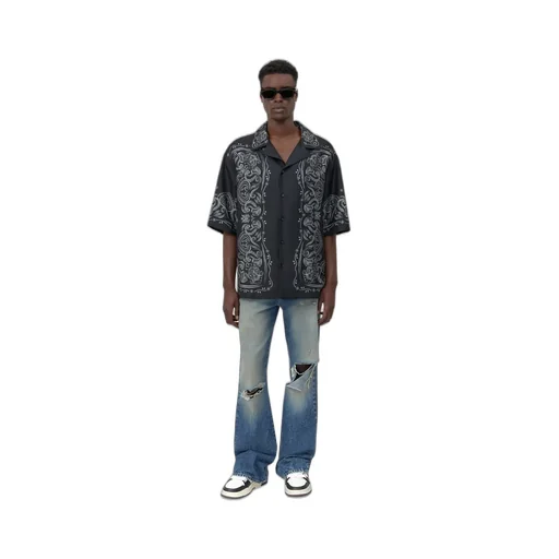 Bandana Paint Oversized Bowling Shirt - Black
