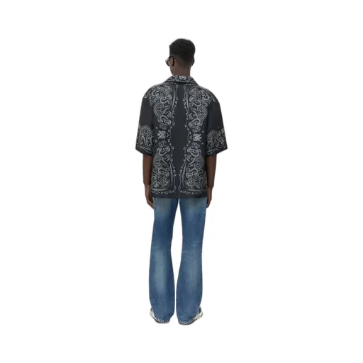 Bandana Paint Oversized Bowling Shirt - Black