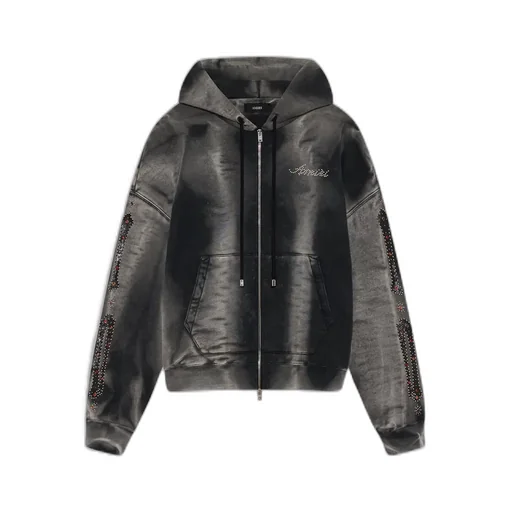 Bones Studded Oversized Zip Hoodie - Black