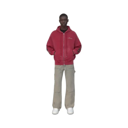 Bones Studded Oversized Zip Hoodie - Red Rose