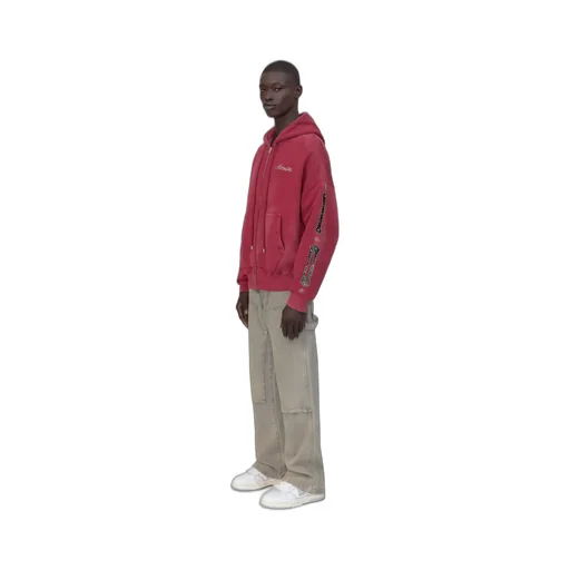 Bones Studded Oversized Zip Hoodie - Red Rose