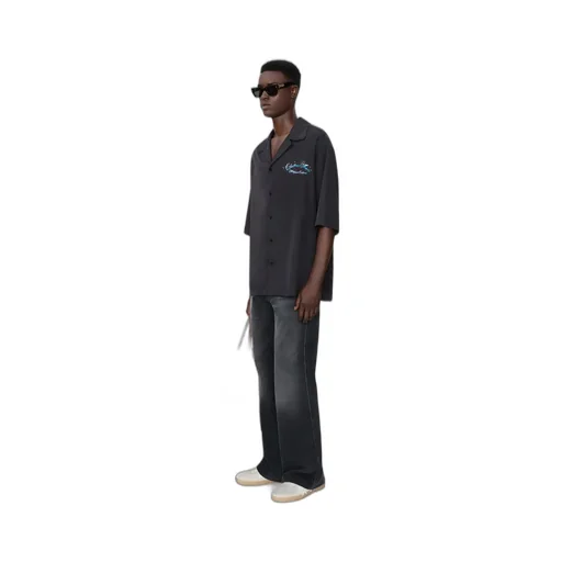 Chateau Script Camp Shirt - Black
