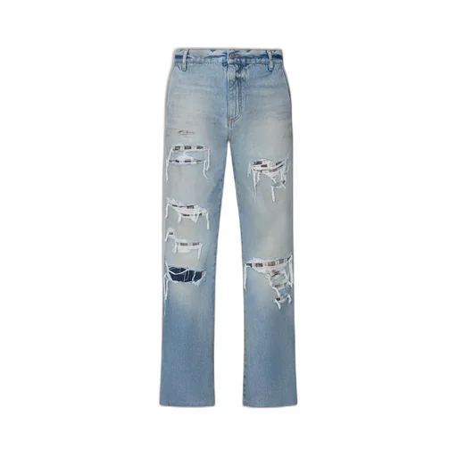 Checkered Repair Bootcut Jean - Aged Indigo
