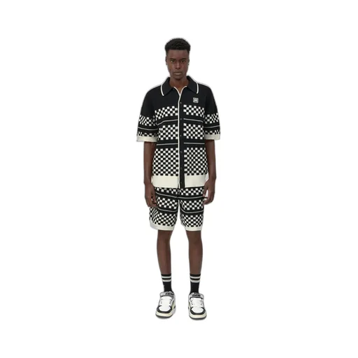 Checkered Mesh Shirt - Black