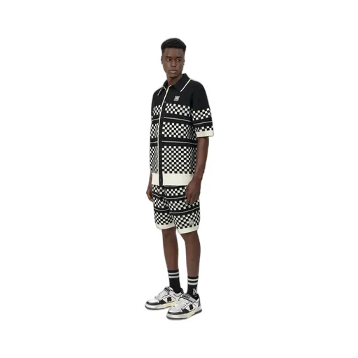 Checkered Mesh Shirt - Black