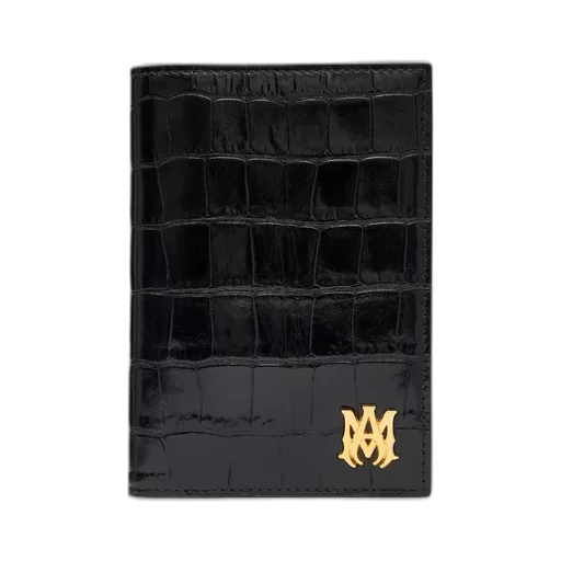 Croc Embossed Passport Holder - Black