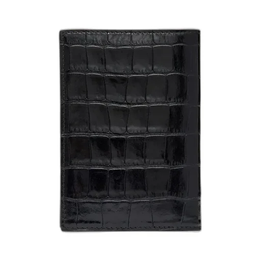 Croc Embossed Passport Holder - Black