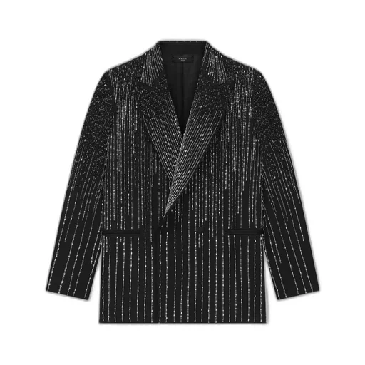 Crystal Stripe Double-Breasted Blazer - Black