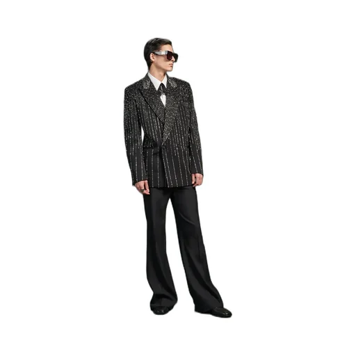 Crystal Stripe Double-Breasted Blazer - Black
