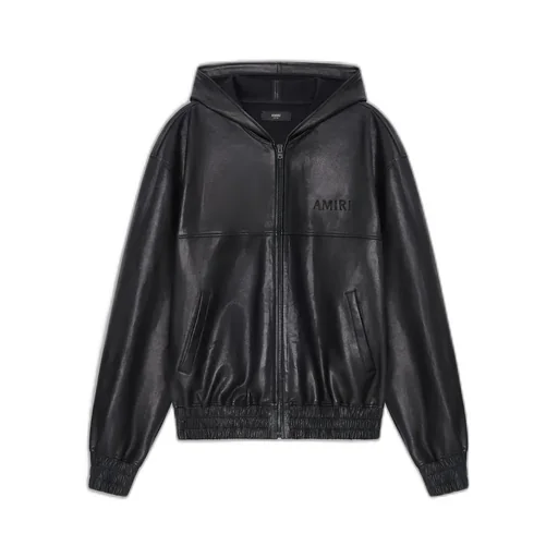 Leather Oversized Zip Hoodie - Black