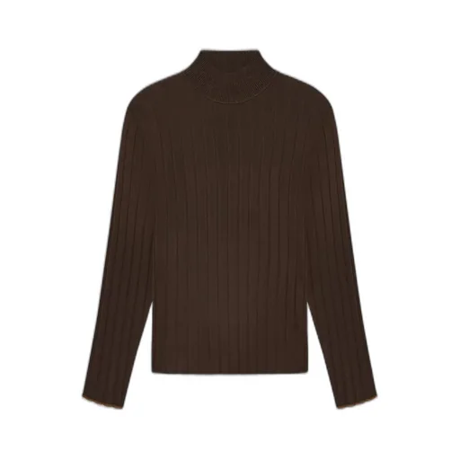 Script Mock Neck Sweater - Dark Brown