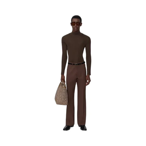 Script Mock Neck Sweater - Dark Brown