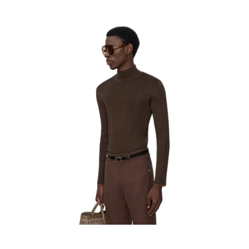 Script Mock Neck Sweater - Dark Brown