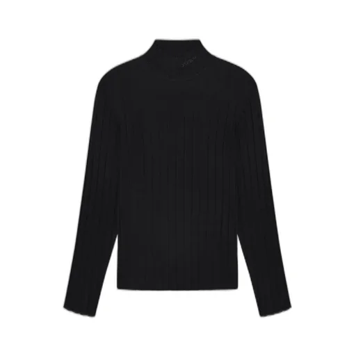 Script Mock Neck Sweater - Black