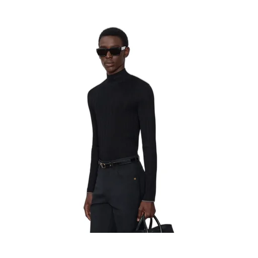 Script Mock Neck Sweater - Black