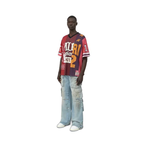 Spliced Oversized Mesh Tee - Red