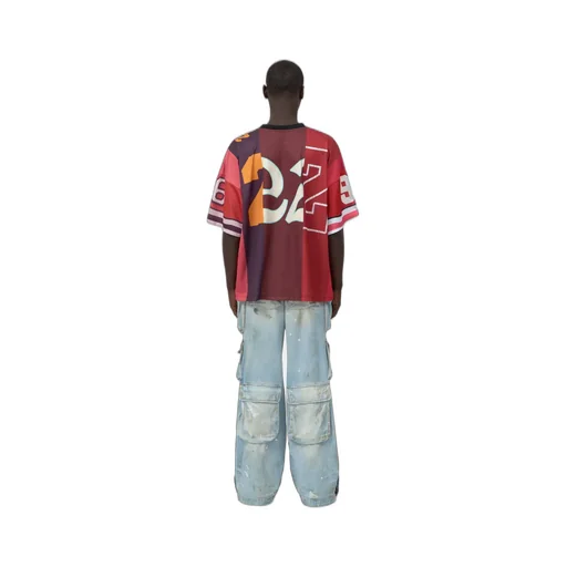 Spliced Oversized Mesh Tee - Red