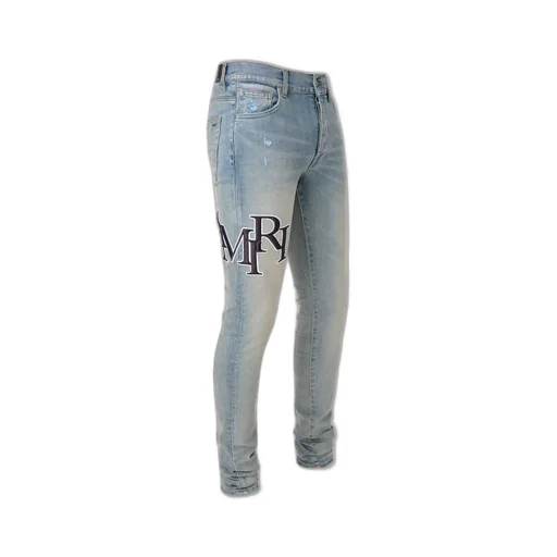 Staggered Embroidered Logo Jean - Antique Indigo