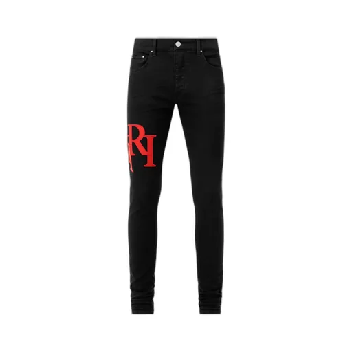 Staggered Logo Skinny Jean- Black Red