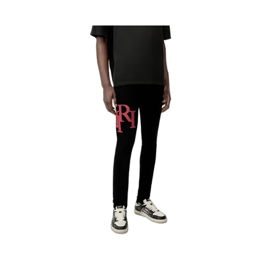 Staggered Logo Skinny Jean- Black Red