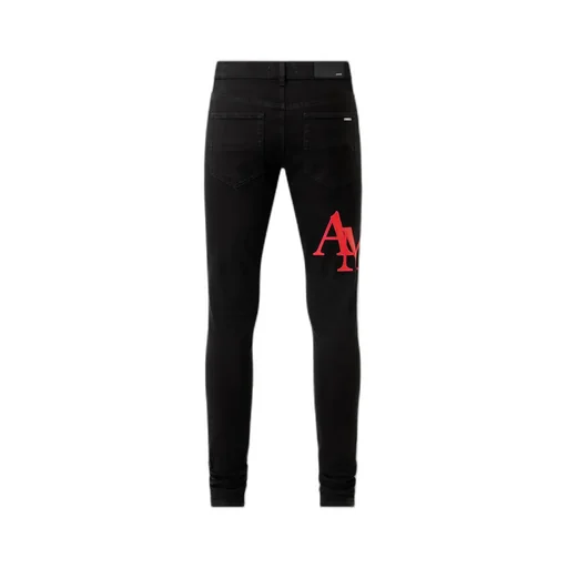 Staggered Logo Skinny Jean- Black Red