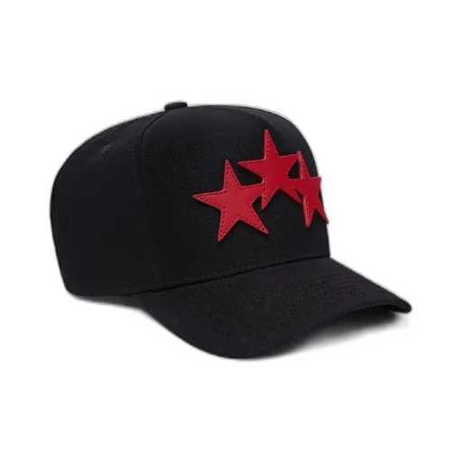 Three Star Staggered Amiri Full Canvas Hat - Black Red