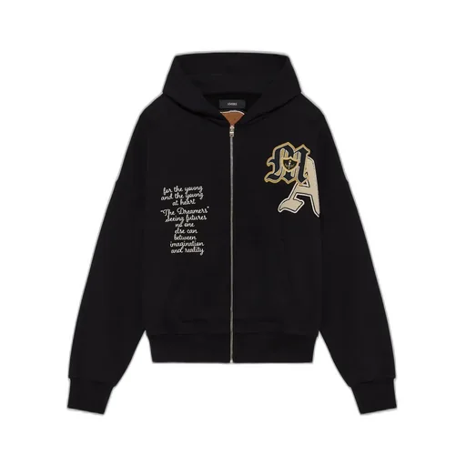 Varsity Patch Oversized Zip Hoodie - Black