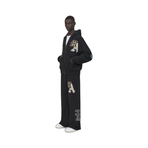 Varsity Patch Oversized Zip Hoodie - Black