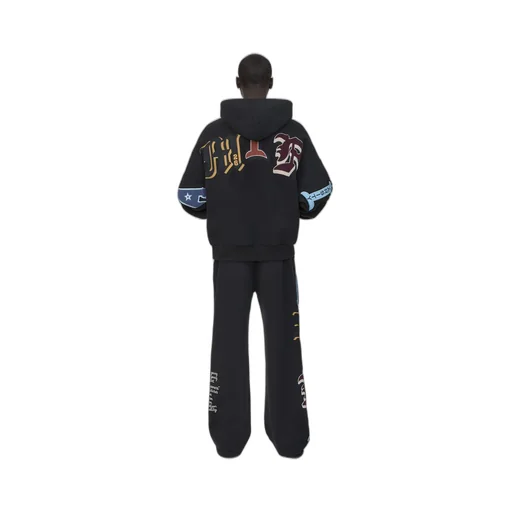 Varsity Patch Oversized Zip Hoodie - Black