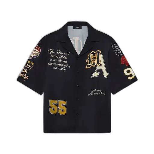 Varsity Patch Oversized Camp Shirt - Black