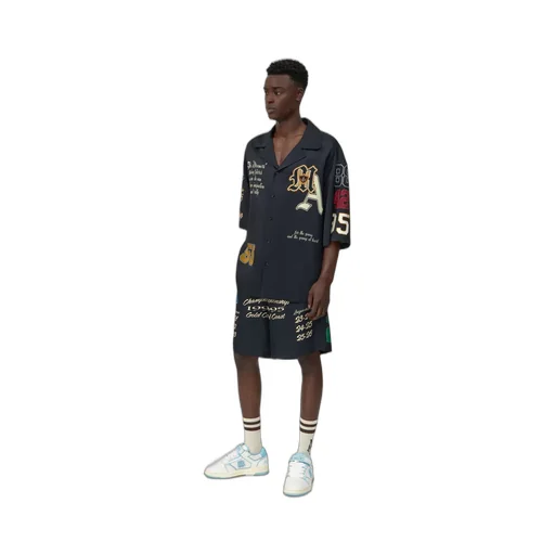 Varsity Patch Oversized Camp Shirt - Black