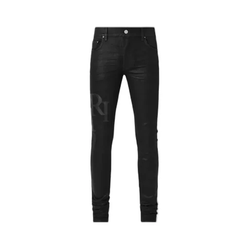 Waxed Staggered Logo Skinny Jean - Black Wax