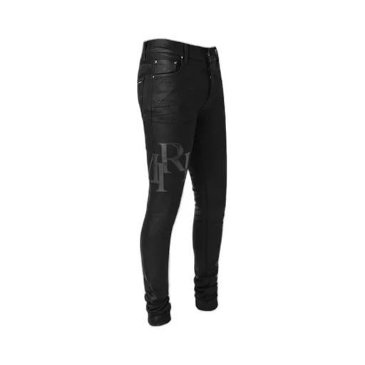 Waxed Staggered Logo Skinny Jean - Black Wax