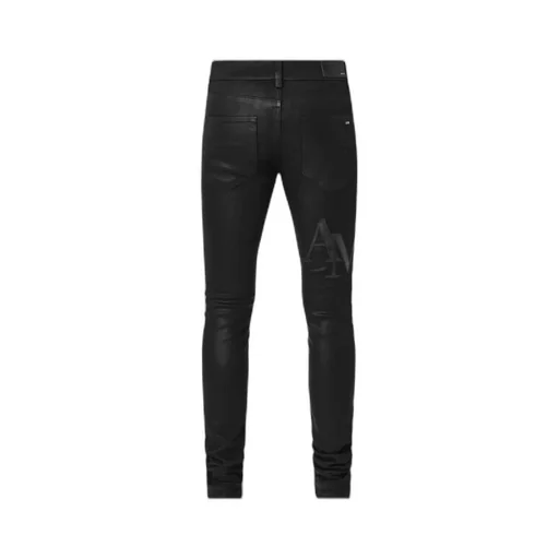 Waxed Staggered Logo Skinny Jean - Black Wax