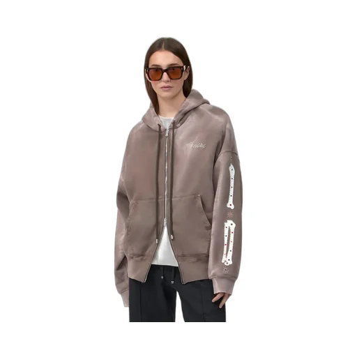 Women - Bones Studded Zip Hoodie - Dark Brown