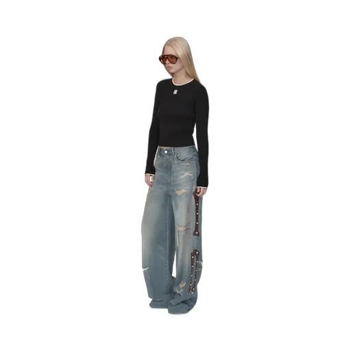 Women - Bones Studded Jean - Driftwood Blue