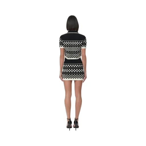 Women - Checkered Mesh Skirt - Black