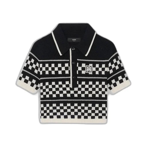 Women - Checkered Mesh Polo - Black