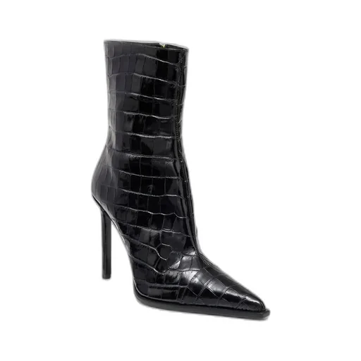 Women - Croc Debossed Ma Stiletto Boot - Black