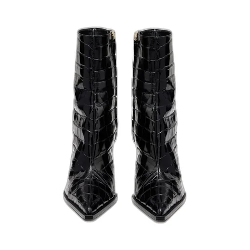 Women - Croc Debossed Ma Stiletto Boot - Black
