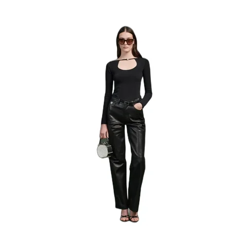 Women - Leather Wide Straight - Black