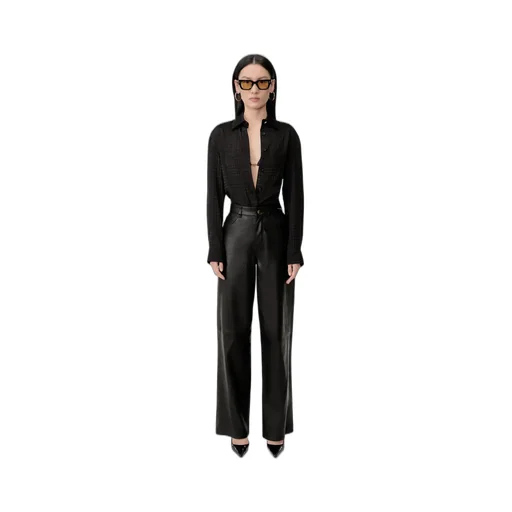 Women - Leather Straight Pant - Black
