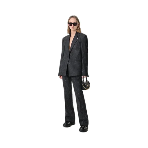 Women - Sequin Pinstripe Blazer - Dark Grey