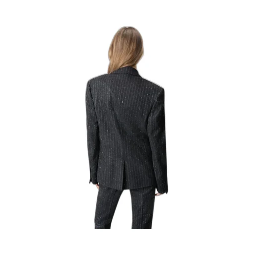 Women - Sequin Pinstripe Blazer - Dark Grey