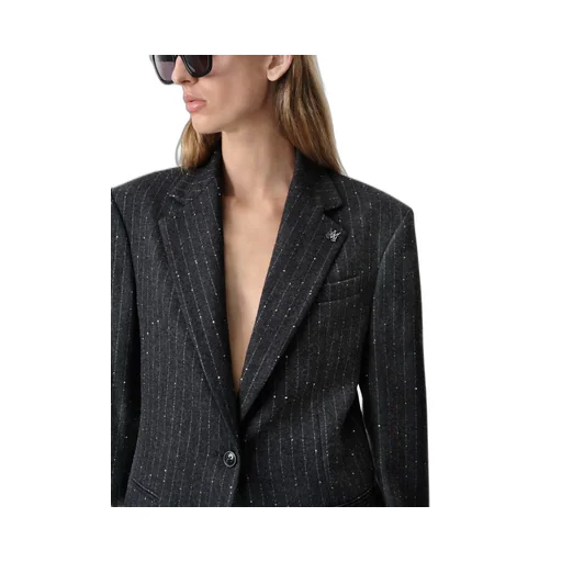 Women - Sequin Pinstripe Blazer - Dark Grey