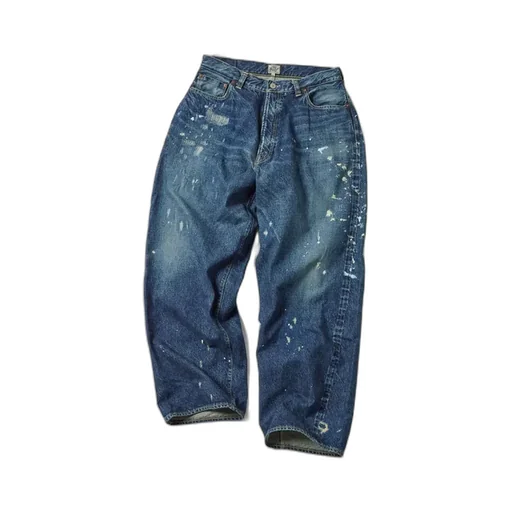 Recycled Waste Suvin Cotton Yarn 14Oz. Denim 5Pocket Wide Pants Vintage Washed