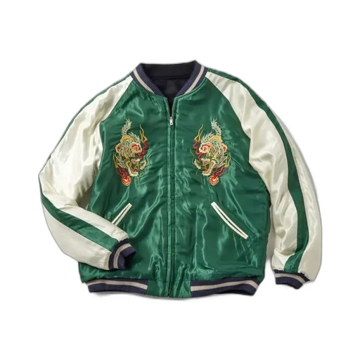 Wool Melton × Acetate Souvenir Jacket - Dragon Head