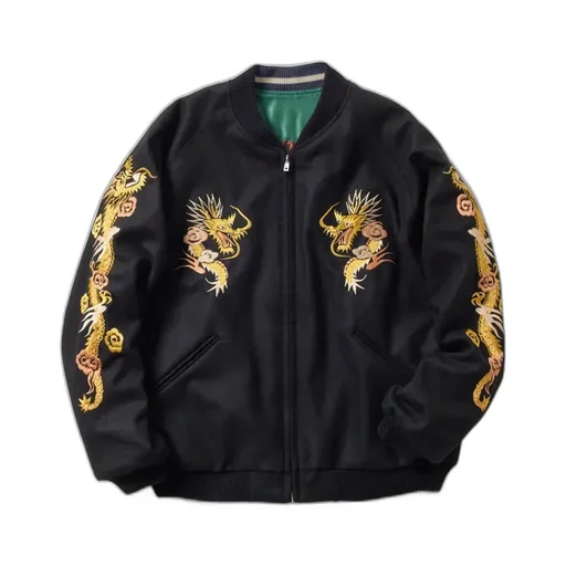 Wool Melton × Acetate Souvenir Jacket - Dragon Head