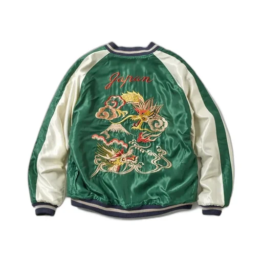 Wool Melton × Acetate Souvenir Jacket - Dragon Head
