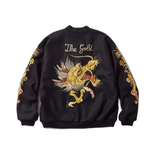 Wool Melton × Acetate Souvenir Jacket - Dragon Head